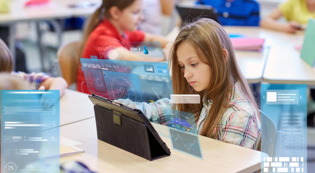 Young student using AI in class